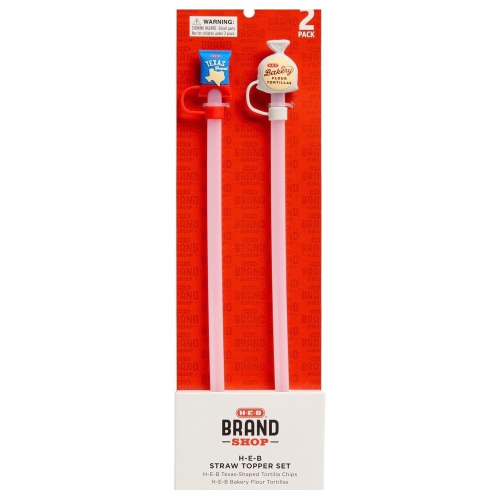 HEB Brand Shop Straw Topper Set 2 Pack Texas Tortilla Chips Flour Tortillas New